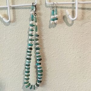 Turquoise & Fresh Water Pearl Necklace/Earrings